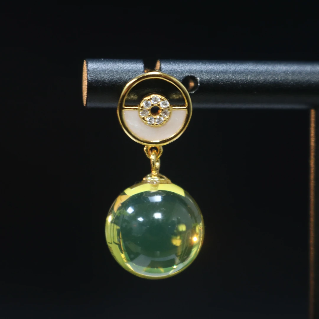 苏芳珠宝-12mm天然墨西哥蓝珀耳钉时尚气质百搭简约款