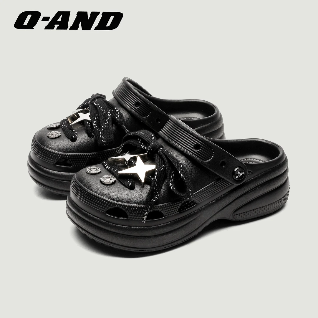 奇安达洞洞鞋女款冬季黑色凉鞋百搭增高软底EVA外穿厚底拖鞋男鞋