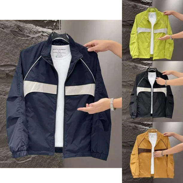 早秋新款简约时尚拼色百搭男士休闲外套6809