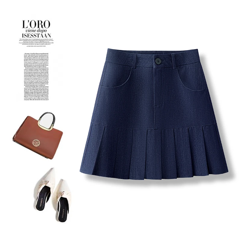 时髦牛仔半身裙女夏季2025新款高腰垂感百搭减龄短裙小个子百褶裙