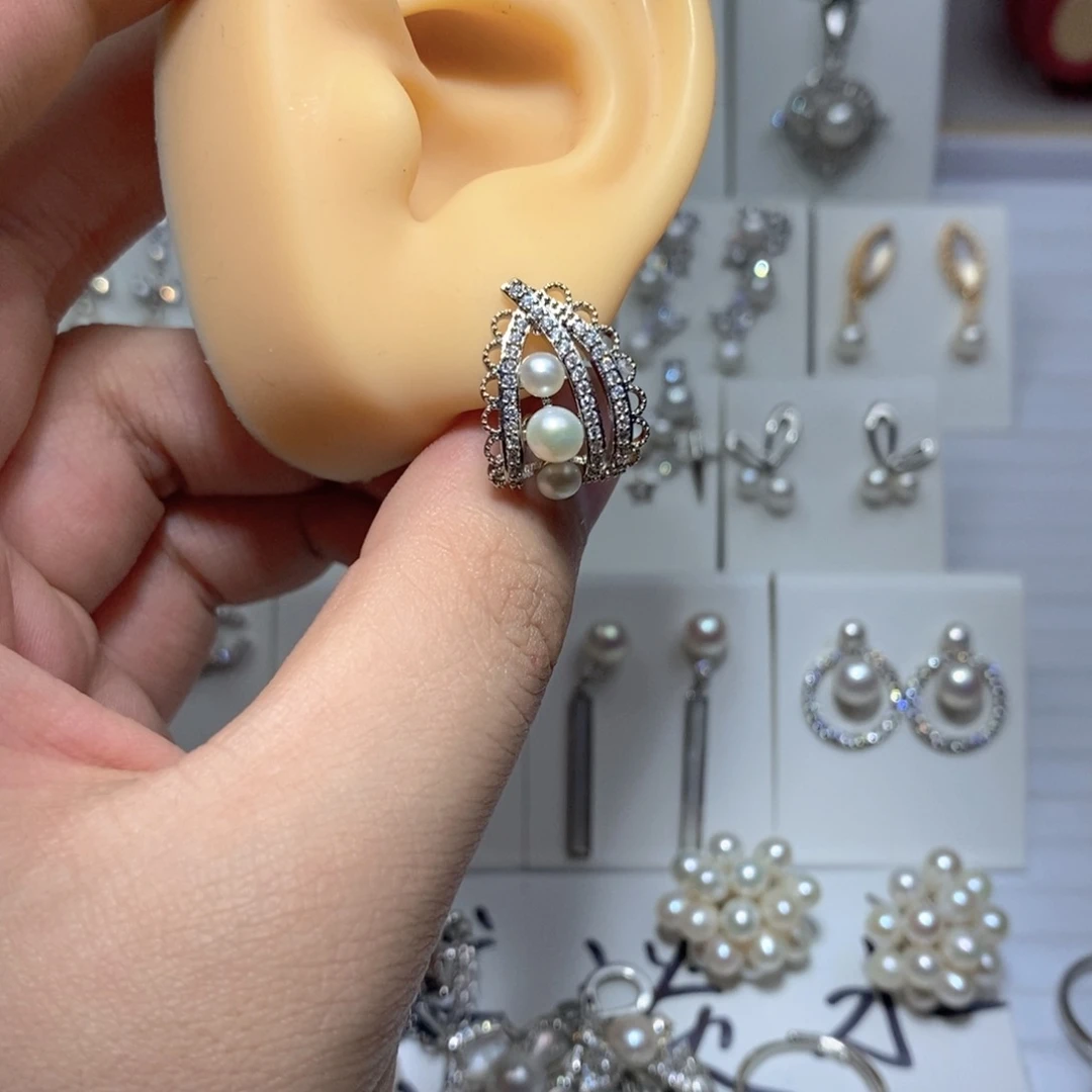 耳饰银S925镶嵌淡水珍珠