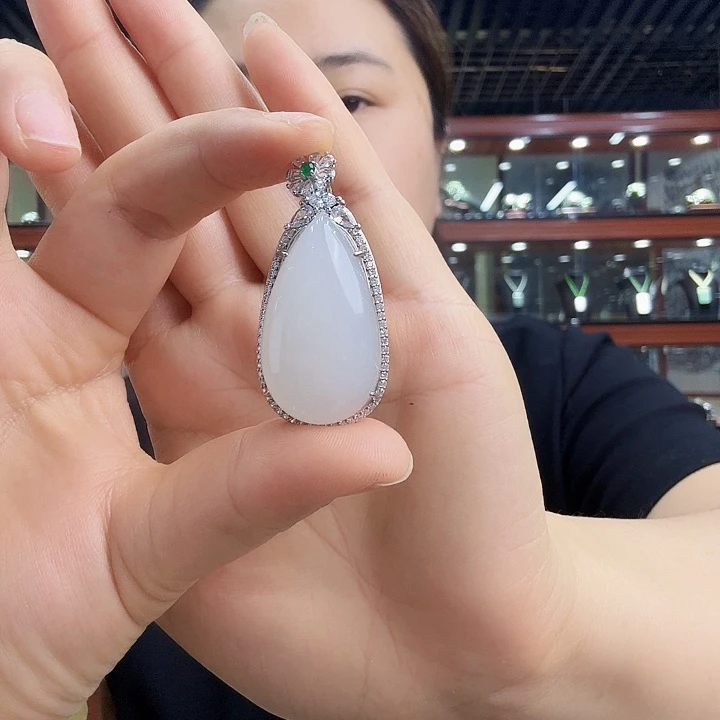 和田玉银S925镶嵌吊坠(不含链)