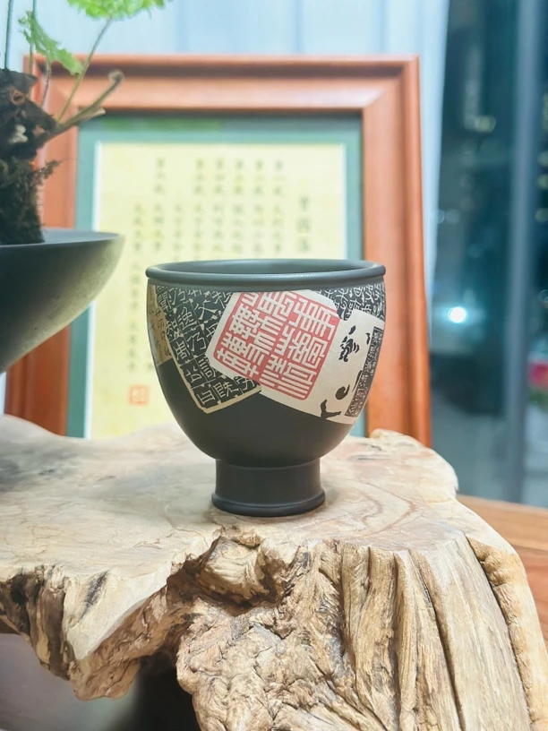 吴立强老师重工残贴刻填书法作品陶瓷主人杯（收藏级别）茶具中式