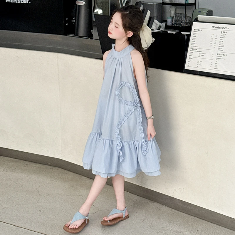 女童挂脖连衣裙夏季洋气清新甜美风2025新款小女孩夏装裙子韩版潮