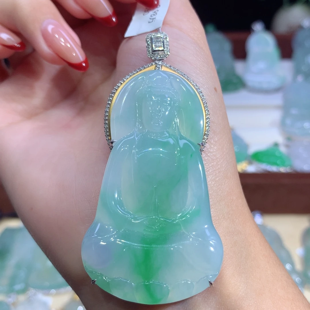 吊坠(不含链)18K金镶嵌翡翠