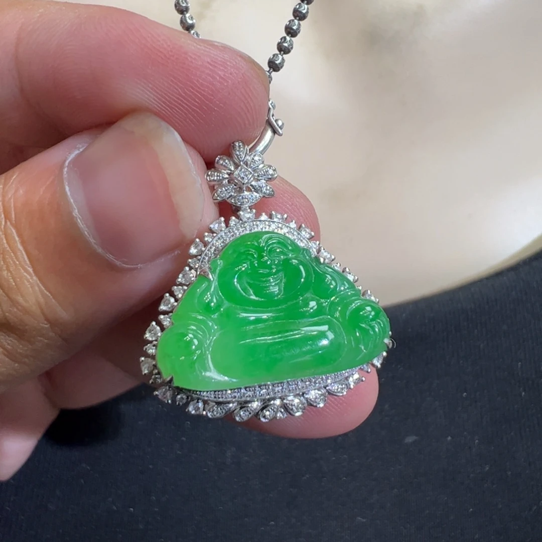 翡翠18K金镶嵌吊坠(不含链)