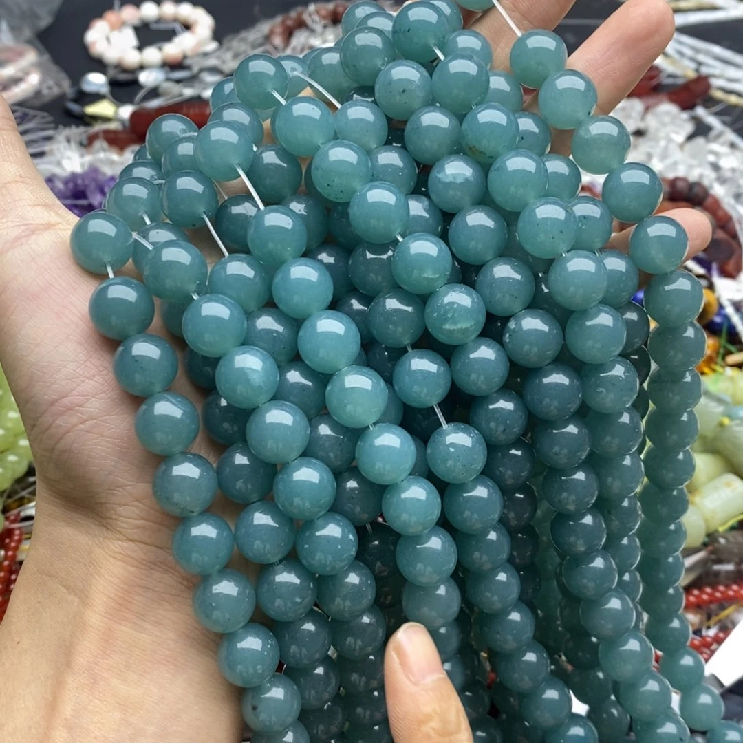 玛瑙/玉髓未镶嵌珠宝半成品一条12mm蓝水玉髓优化圆珠