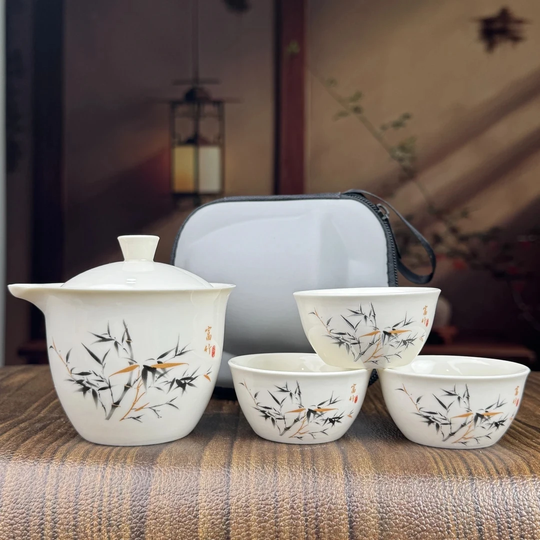 【闪购商品】瓷制品S083一壶三杯绣球花露营旅行套装茶器