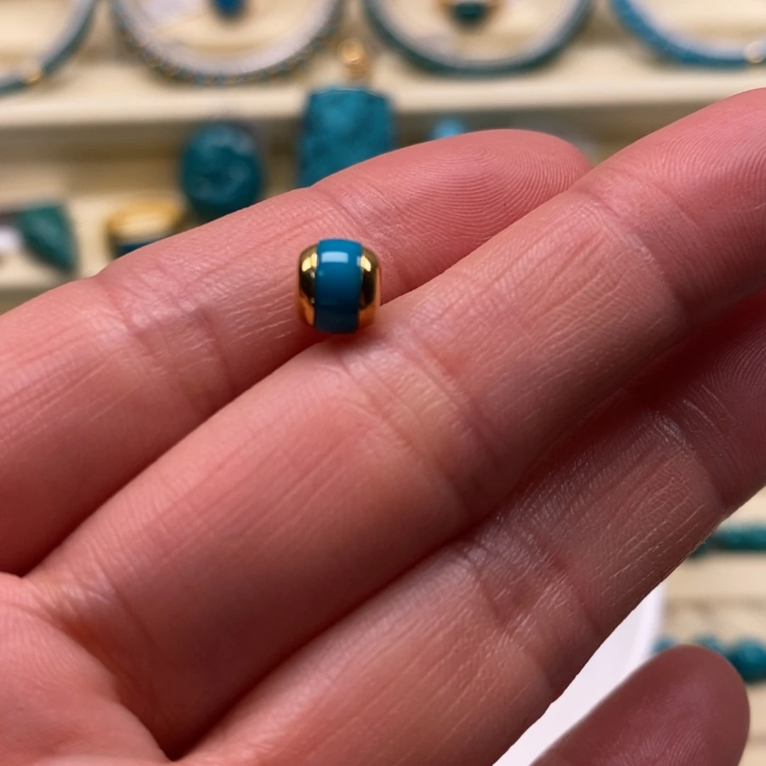 绿松石18K金镶嵌珠宝奇石直径6.4×5.7汉堡珠