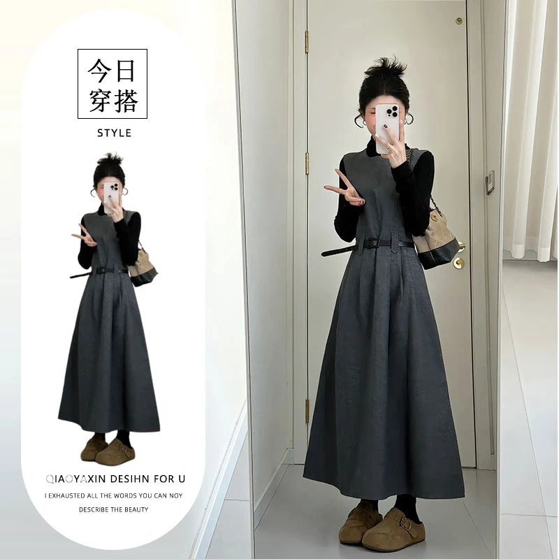 2025秋冬季新款法式设计感小众复古气质高级感背心裙+打底衫套装