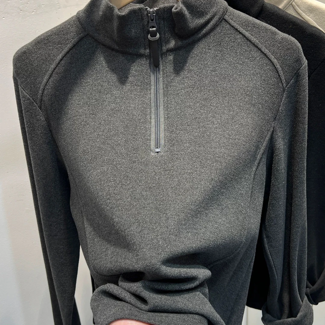 邹先森8027-29立领半拉链磨毛德绒百搭长袖T恤纯色套头保暖时尚