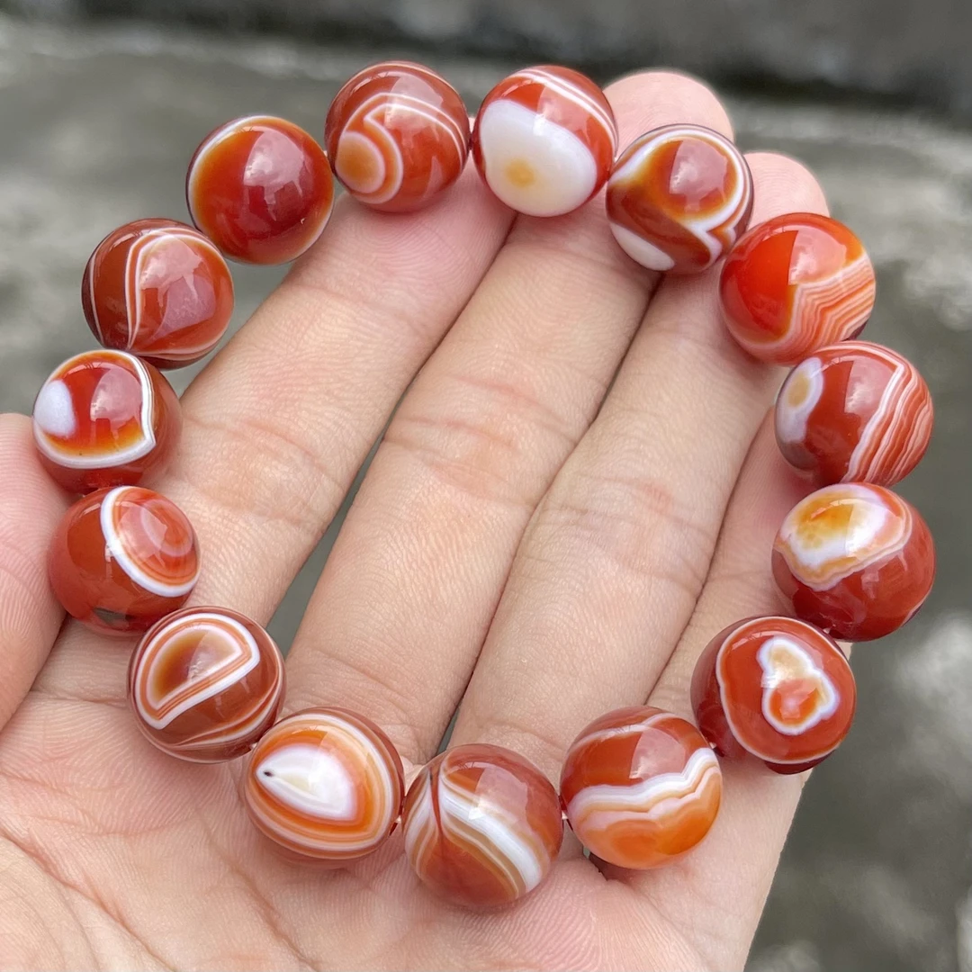 14毫米巴西红玛瑙手串天然条纹玛瑙佛珠一线药师手串男女款转运珠