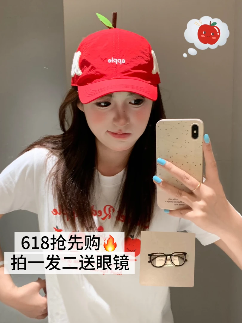 原创鸳鸯苹果可爱创意棒球帽夏季出游遮阳防晒情侣鸭舌帽