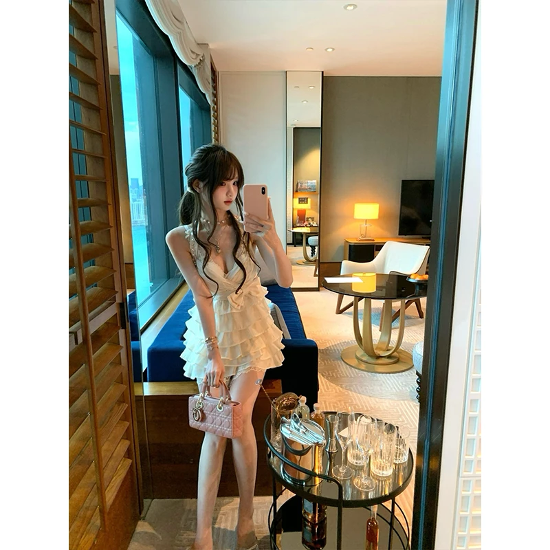 古早千金/日系感纯欲风辣妹无袖设计感蛋糕裙 小个子短款连衣裙女