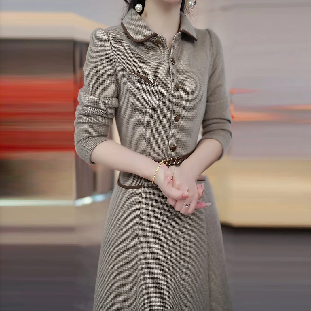 长袖秋季套头显瘦不褪色连衣裙宽松春秋款A字裙收腰中长款裙子女