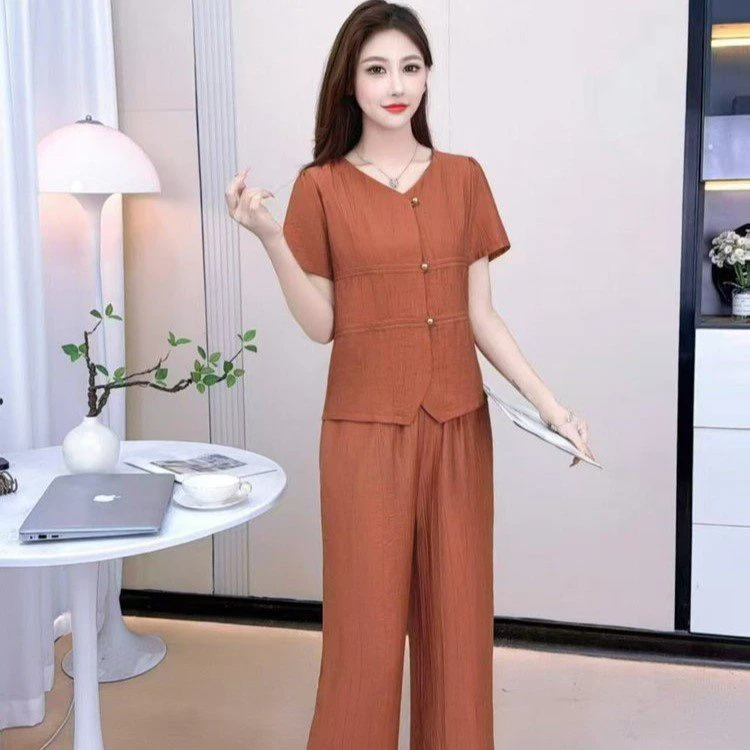 2025夏季新款时尚气质妈妈减龄上衣中老年洋气显瘦遮肚子百搭套装