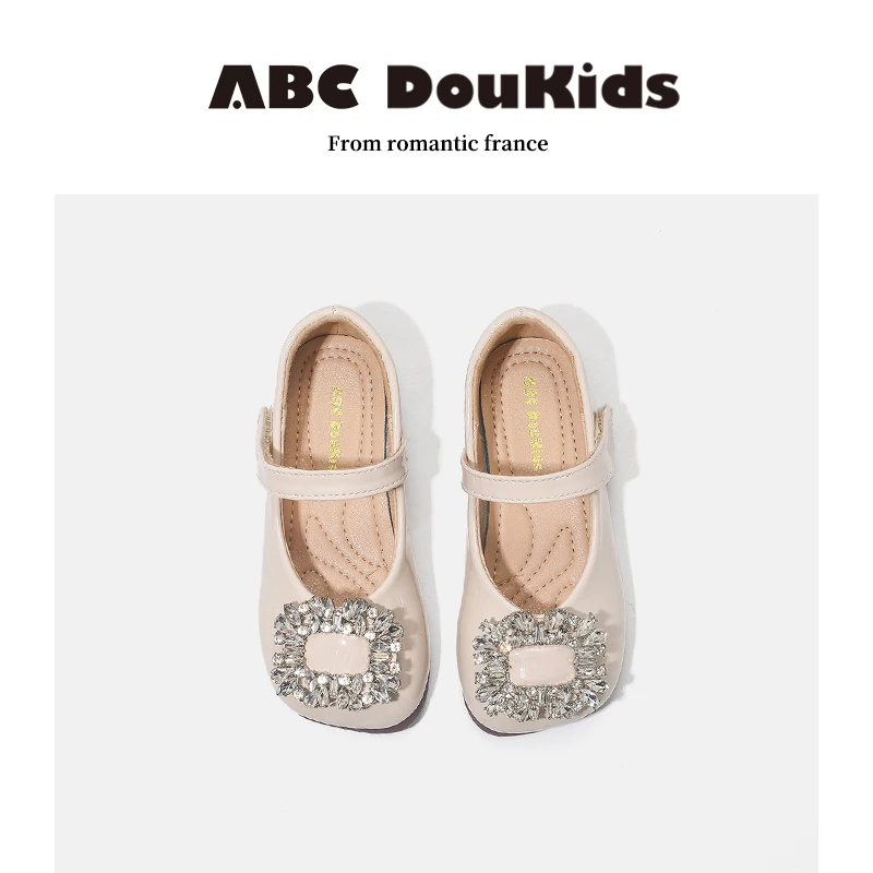 ABC Doukids女童皮鞋2025冬季新款可爱魔术贴玛丽珍水晶公主鞋
