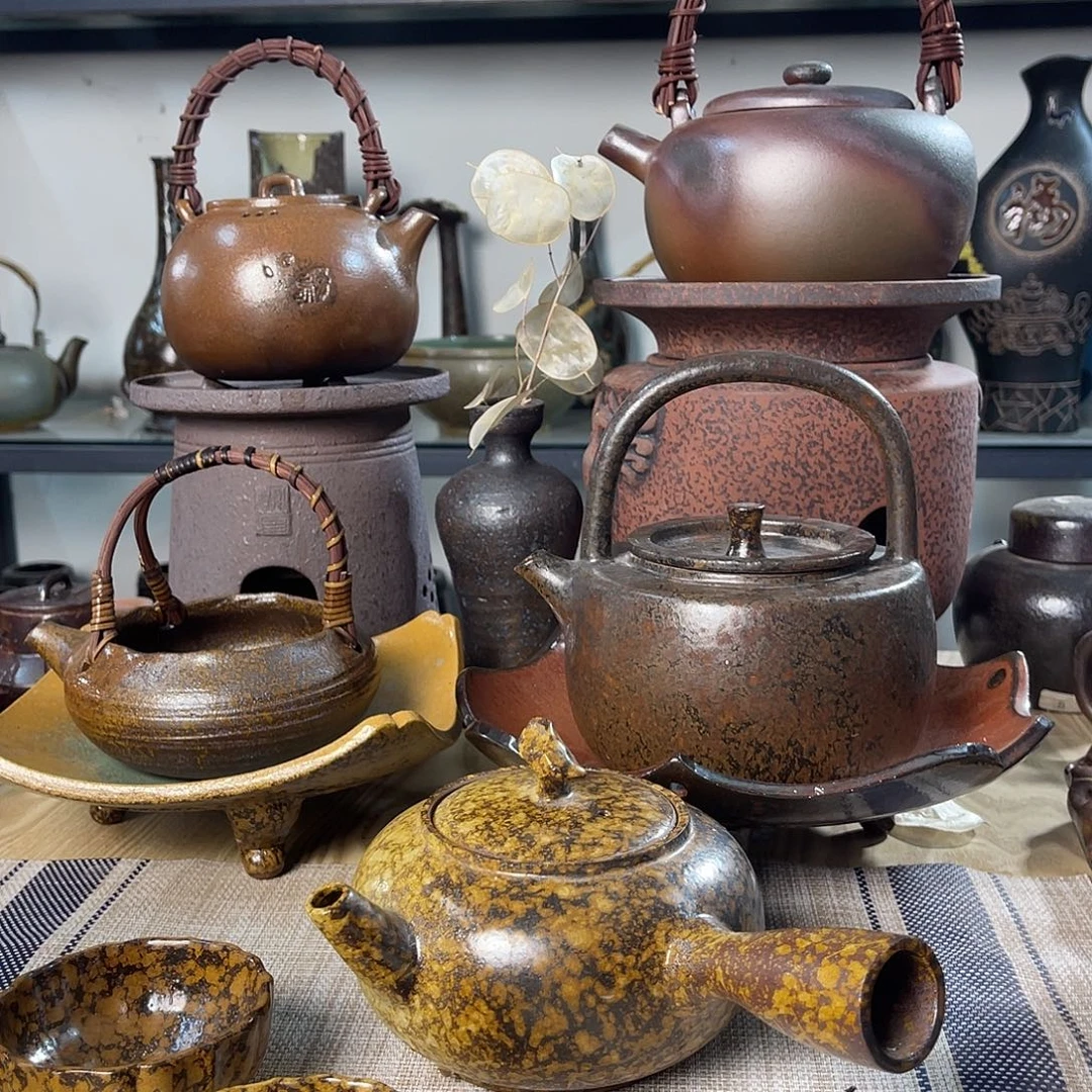 碟紫砂粗陶实用茶壶