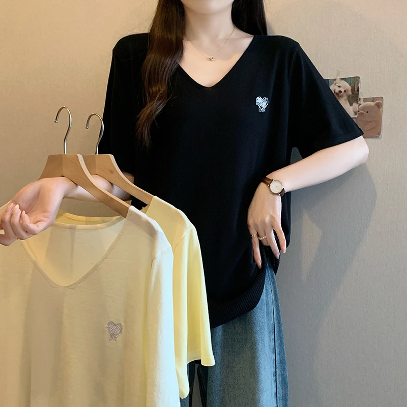 3926大码女装2025夏装新款宽松显瘦针织上衣胖mm时尚百搭冰丝短袖