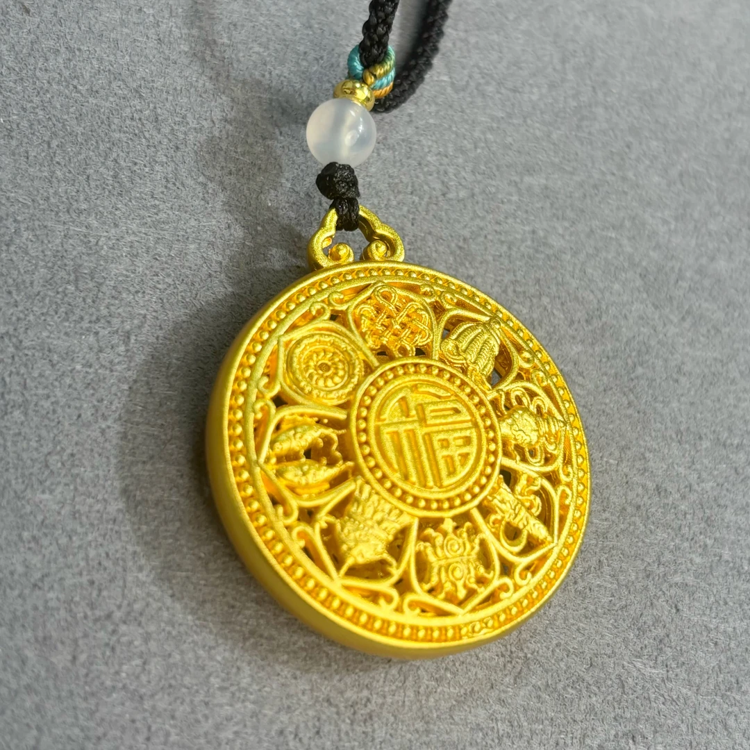 黄铜吊坠 中式八宝罗盘万花福字镂空款吊坠
