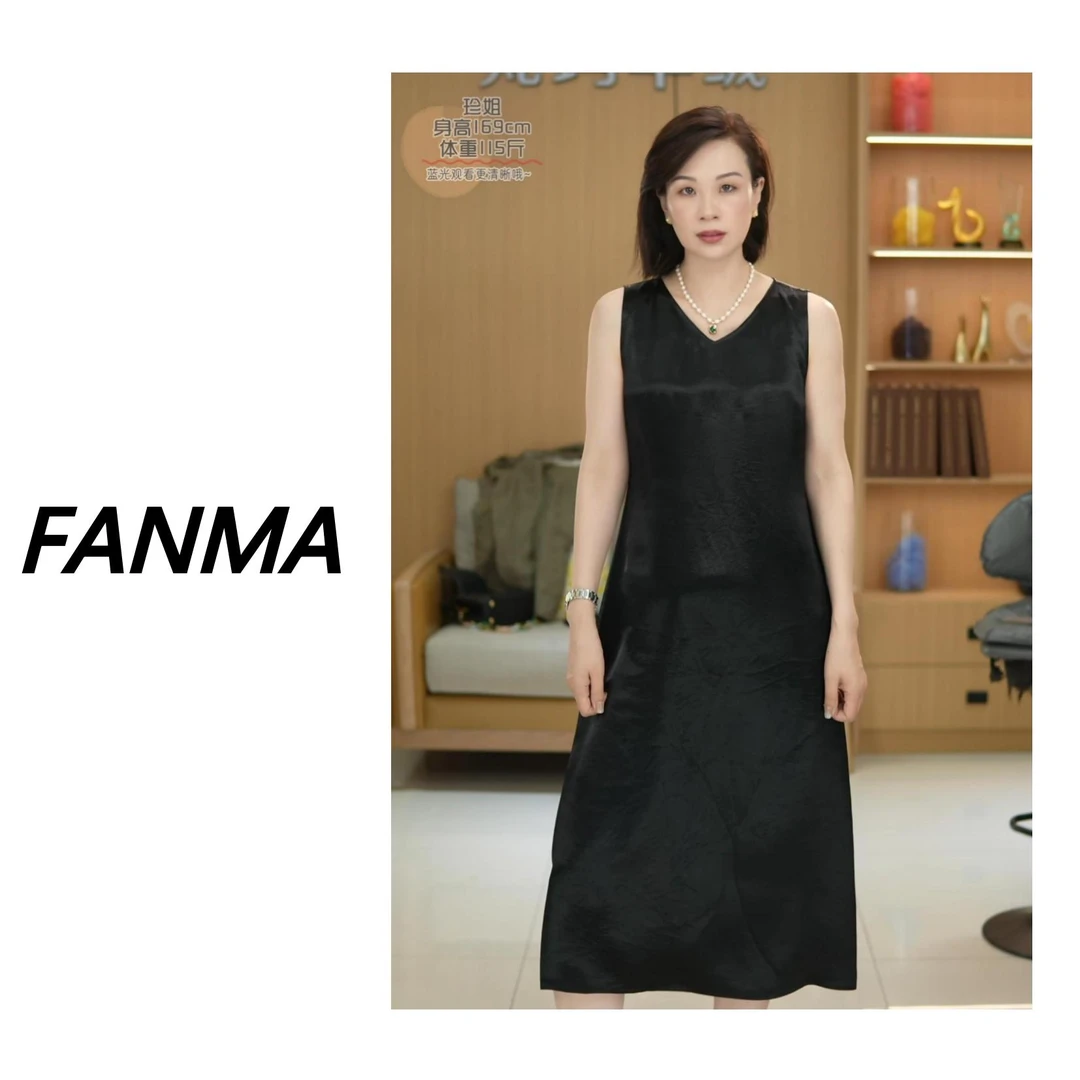 #缎面连衣裙# V领设计纯醋酸连衣裙 春夏无袖百搭女裙 F144-23600