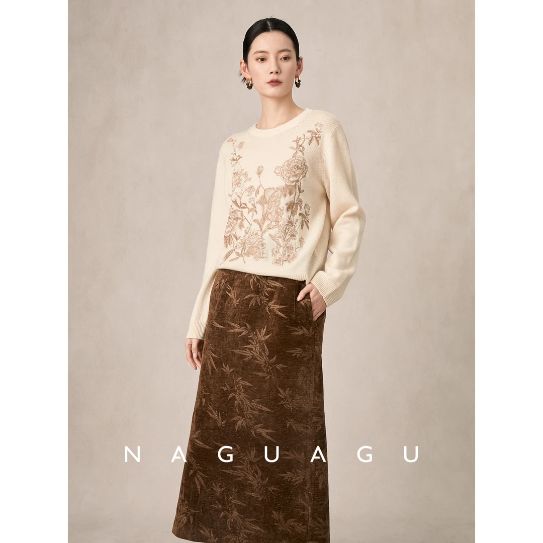 南瓜谷【晚·棠】髙品质100.%绵羊毛 立体感花卉图案_针织衫