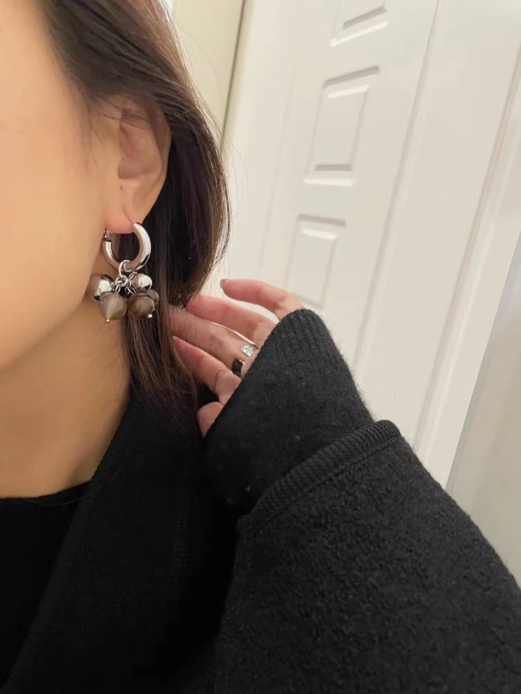 合金耳饰 合金耳饰轻奢设计感复古琉璃串珠高级感耳环女