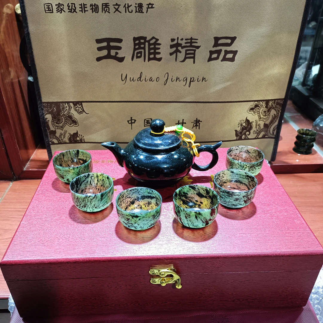 静云轩正品酒泉夜光杯武山鸳鸯玉厂家直销中号平碗杯贵妃壶七件套