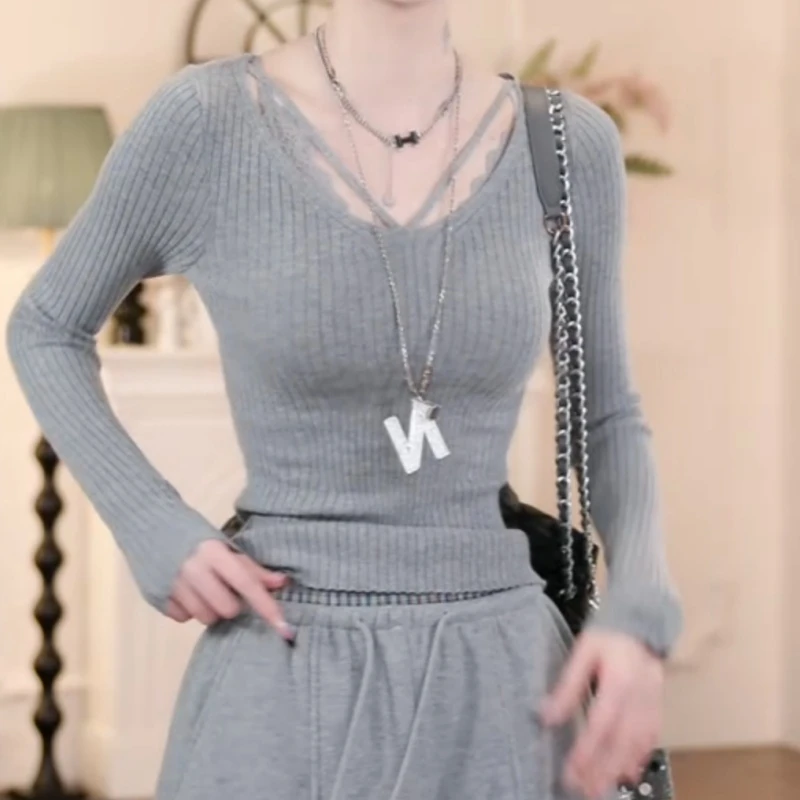 新款修身显瘦简约针织衫上衣打底衫百搭内搭LK2509343