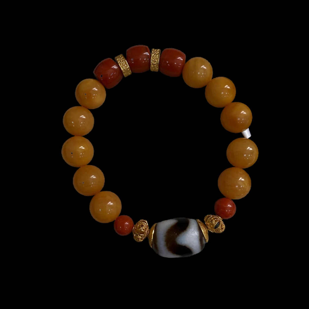 0759-蜜蜡➕南红手串孤品