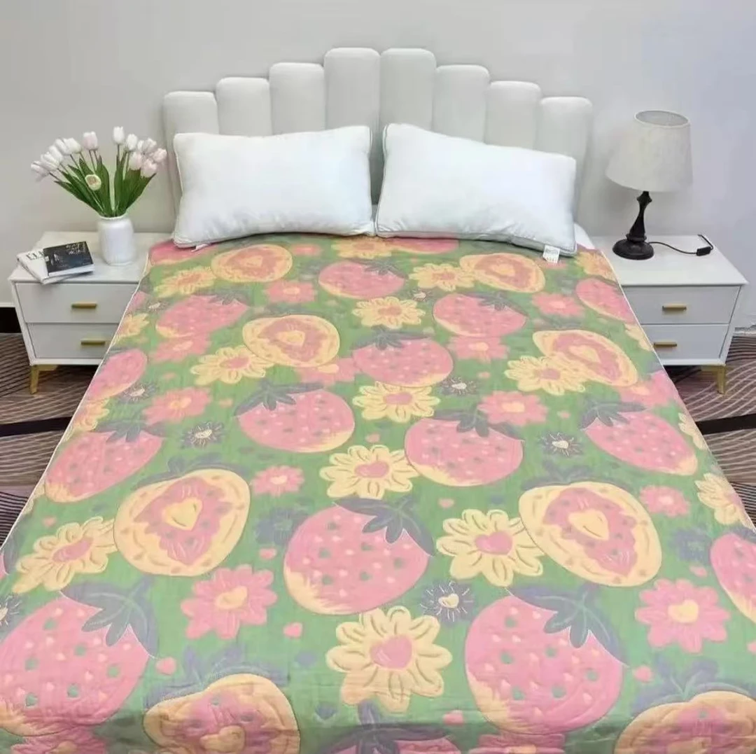 【草莓】150*200cm 纯棉纱布毛巾被盖毯