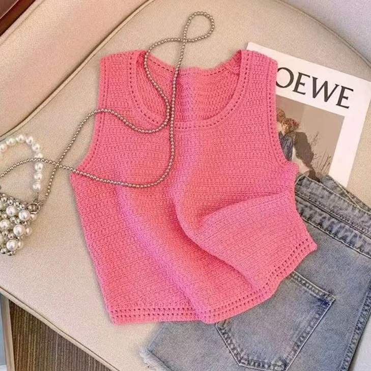 玫红色针织吊带小背心女外穿2025年夏季新款修身显瘦无袖打底上衣