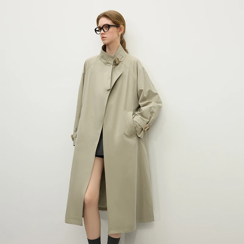 范思蓝恩设计感立领风衣春装新款中长款宽松休闲英伦风25FS11276