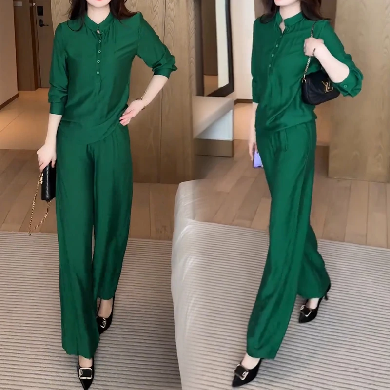 时尚休闲开春一整套女春季新款高级感洋气减龄薄款长袖阔腿裤套装