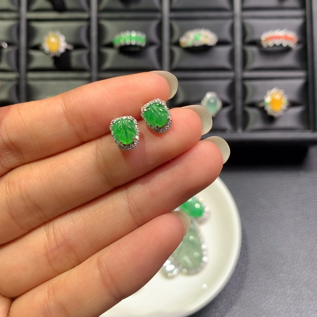 翡翠银S925镶嵌耳饰
