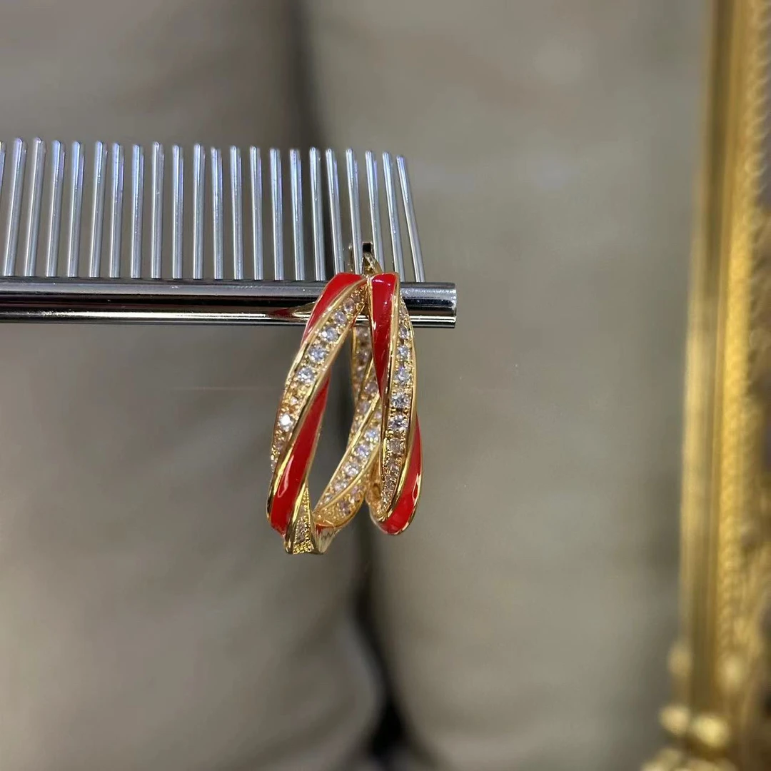 铜合金耳饰 红色双拼缠绕耳饰-4574