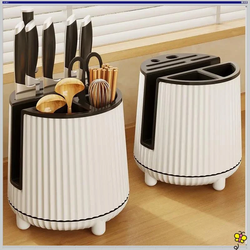 可旋转刀架厨房置物架新款多功能台面家用菜板刀具筷子笼一体A365