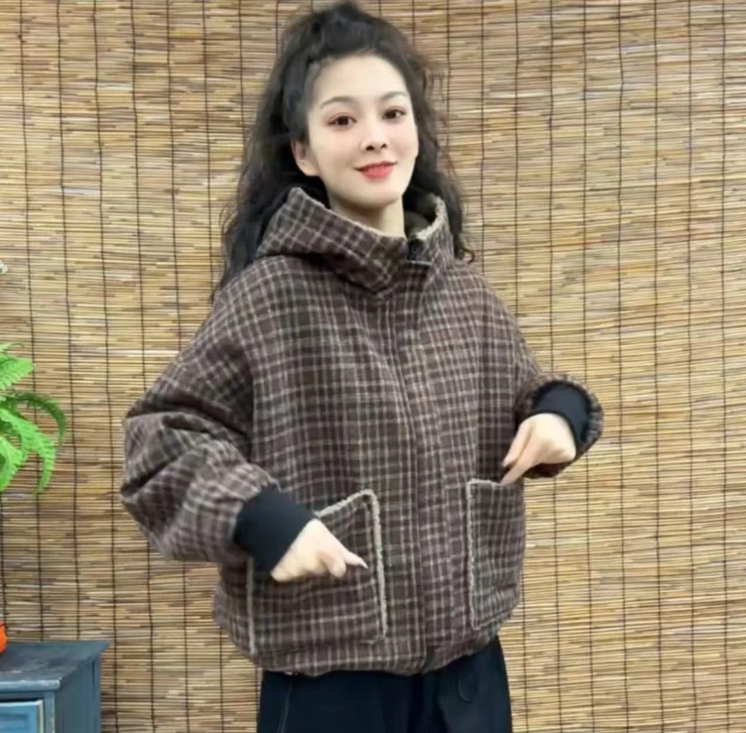 常规连帽宽松型保暖花色棉服棉衣百搭时尚网红休闲两面穿