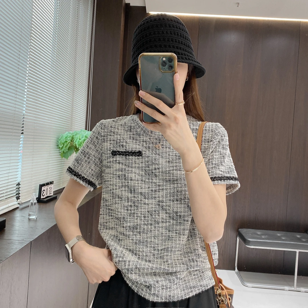 IMFLY金小金自制女装 针织衫DYW8951春夏季时髦小香风短袖T恤上衣