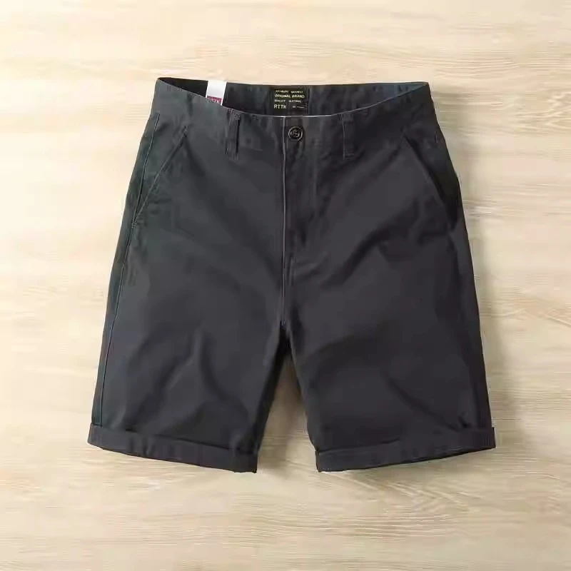 夏季美式重磅厚弹力工装裤男chinos休闲裤纯色做旧百搭五分裤短裤