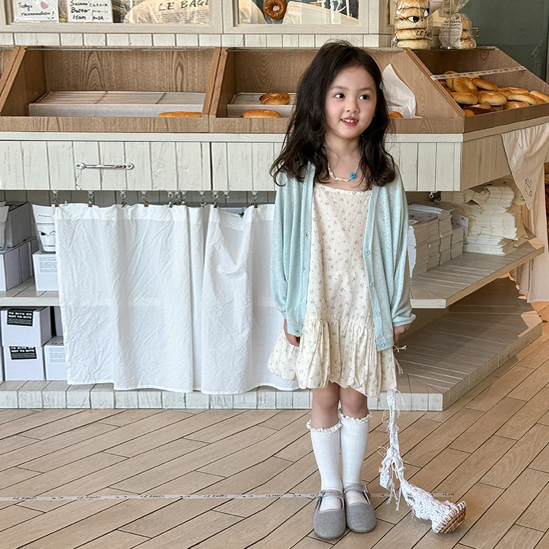 7家女童连衣裙套装夏装2025新款儿童韩版防晒衣吊带公主裙宝宝