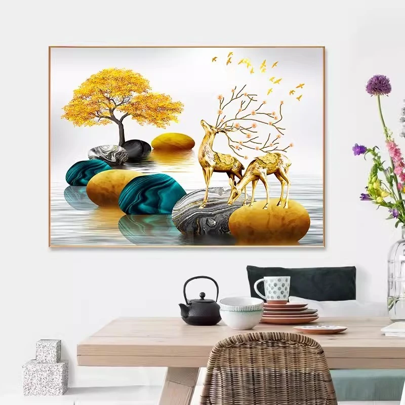 2025新款钻石画满钻发财鹿餐厅点钻十字绣钻石绣手工全钻简约现代