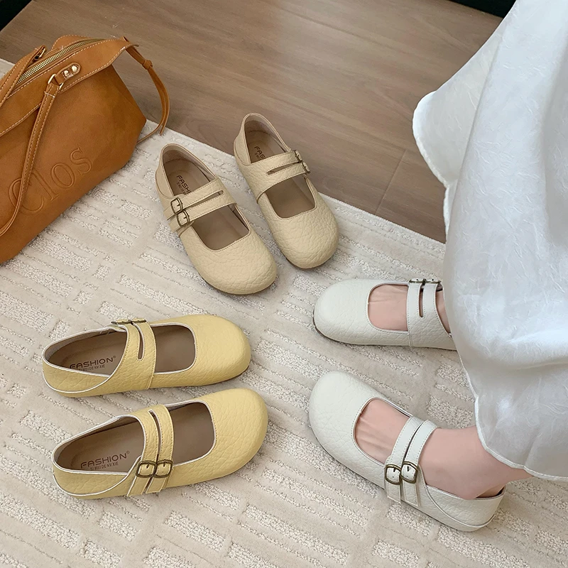 圆头百搭法式浅口平底单鞋女2025年新款夏季配裙复古软底玛丽珍鞋