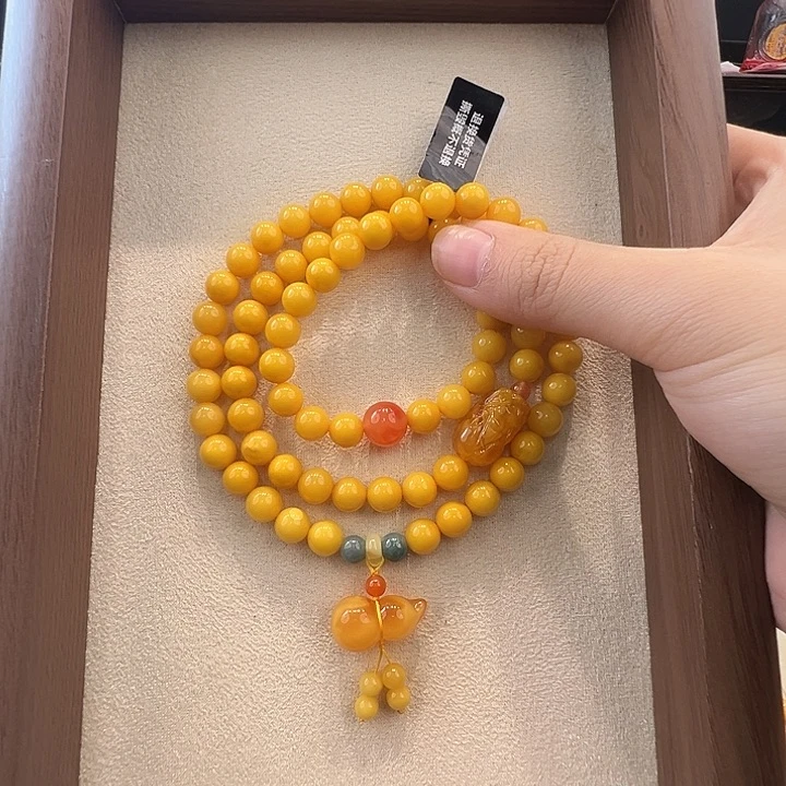 蜜蜡未镶嵌手链7.6mm蜜蜡手串