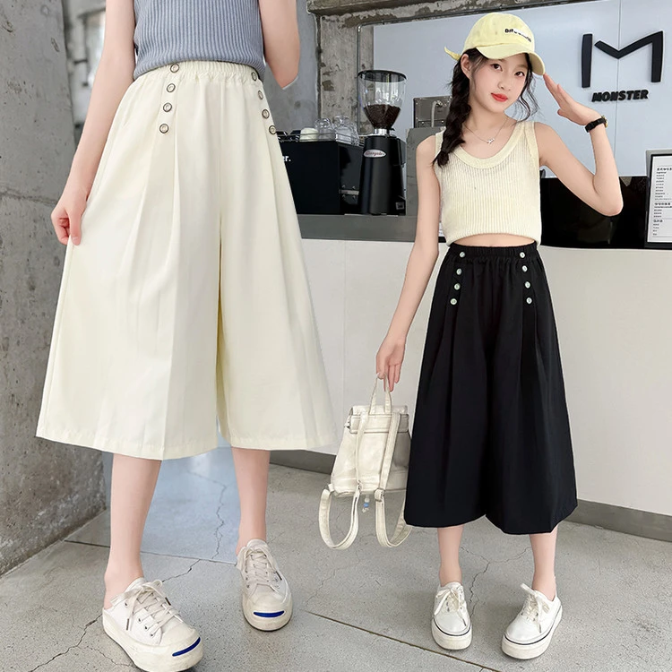 冰丝裙裤女童2025新款爆款中大童夏季薄款高腰白色七分运动休闲裤