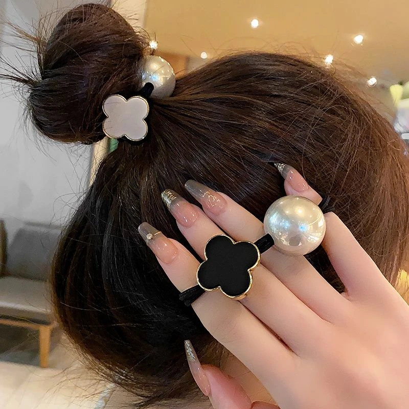 韩式四叶草珍珠头绳高弹力扎发皮筋时尚马尾气质发绳丸子头发圈女