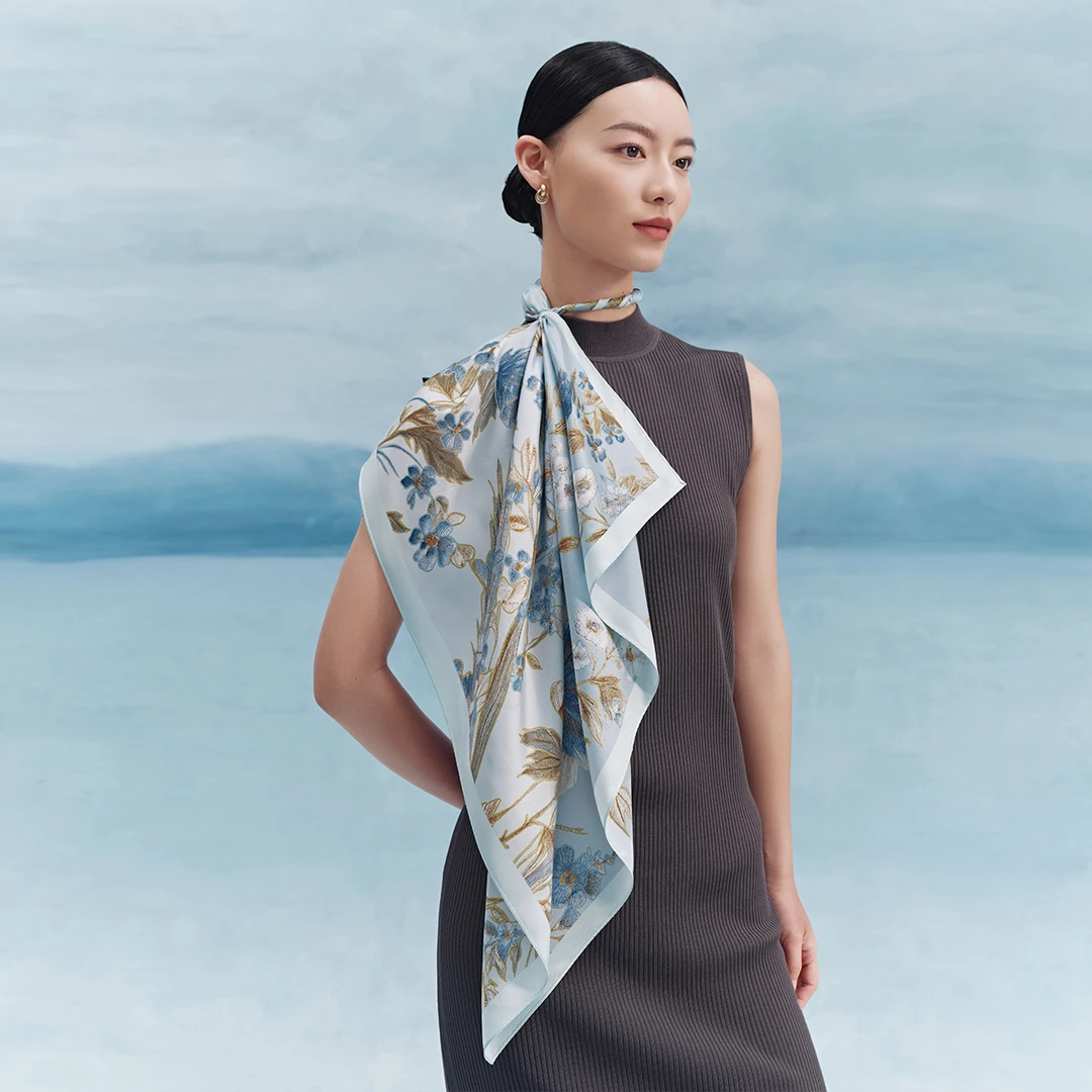 Wensli/万事利【节日礼物】桑蚕丝88cm×88cm双面印花大方巾-牡丹时