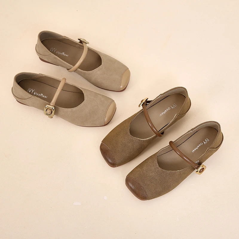 方头软底搭扣两穿时尚单鞋女2025夏季新款外穿低跟浅口玛丽珍鞋