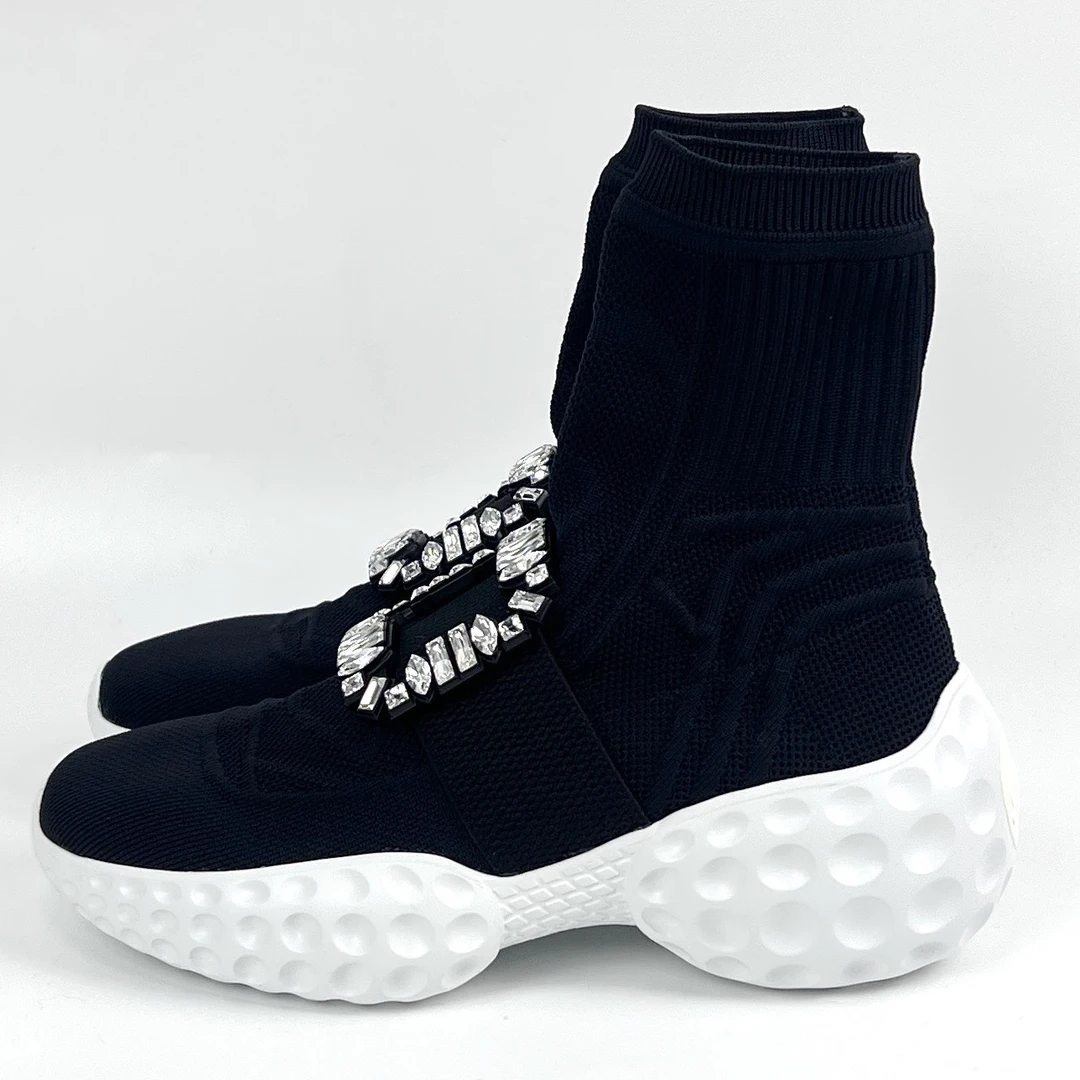 未使用 Roger Vivier/罗杰·维威耶 38码 RV 黑色高帮袜子靴lm4061