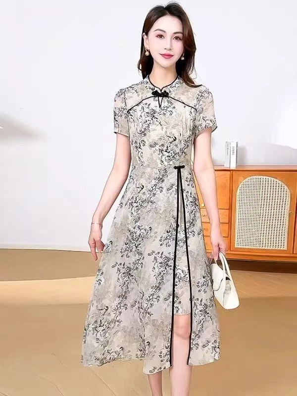 F188 新款减龄改良式连衣裙女2025夏季新款显瘦时尚中长款a字裙